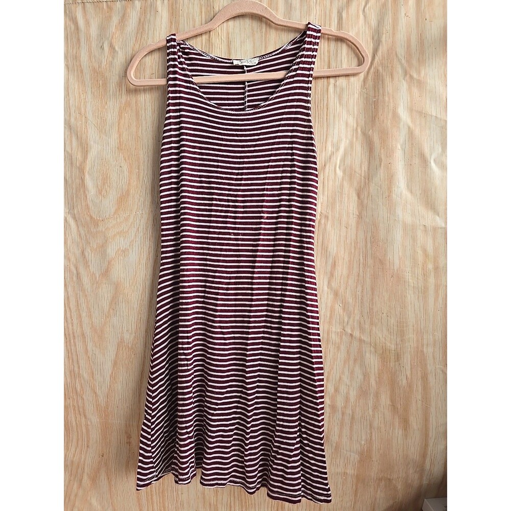 Olivia Rae WINE RED & White Striped Summer Mini Short Sleeve Dress XS